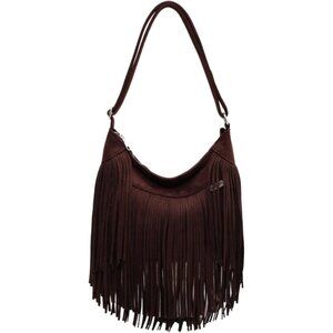 Women Vintage Suede Fringe Hobo Bag Tote Shoulder Bag Crossbody Bag and Hippie W